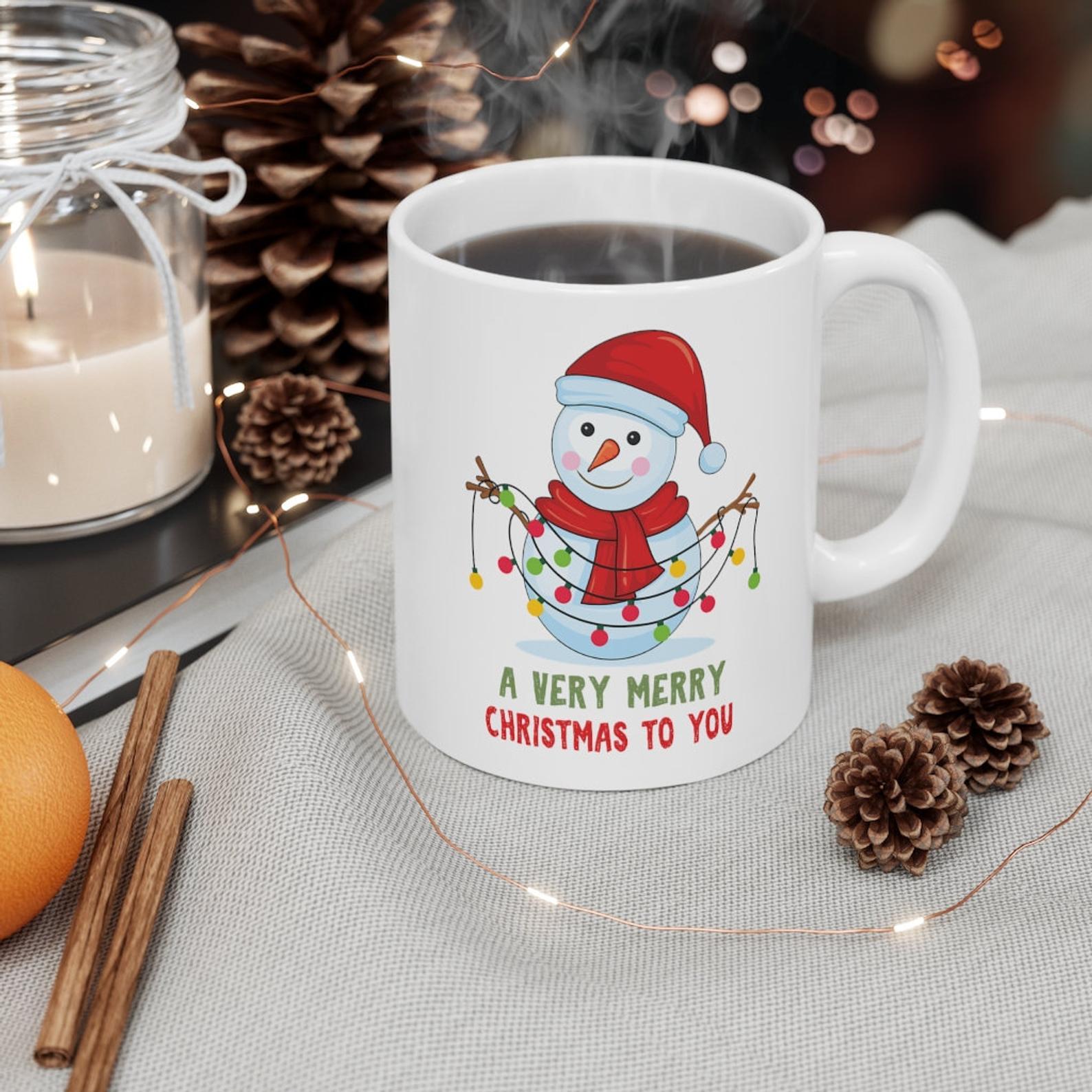 A very merry christmas Snowman Mug White Ceramic 11-15oz Coffee Tea Cup