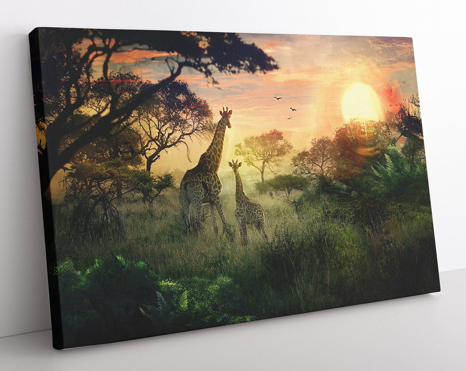 African Safari Animals Giraffes Painting on Print Wildlife Africa Home Office Frame Wrapped Canvas Home Decor full size