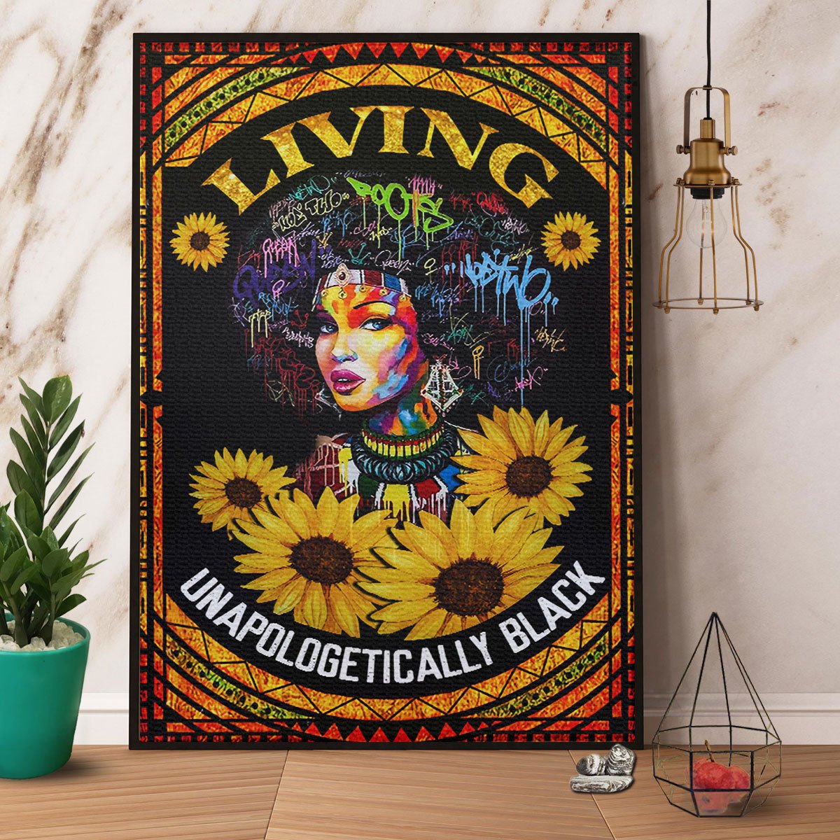 African Woman Sunflower Living Unapologetically Black Satin Poster Portrait No Frame