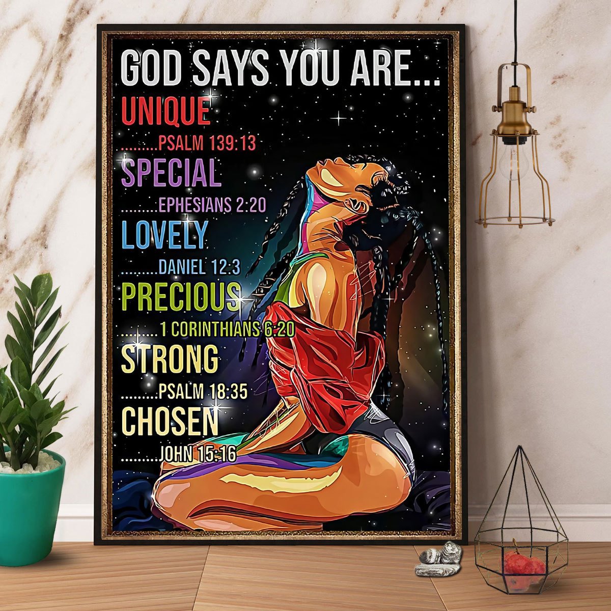 Afro Black Girl God Says You Are Unique Special Lovely Satin Poster Portrait No Frame