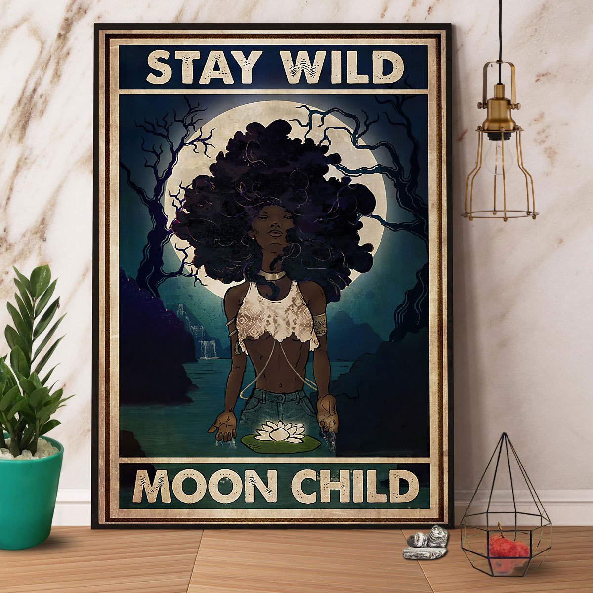 Afro Girl Stay Wild Moon Child Satin Poster Portrait No Frame