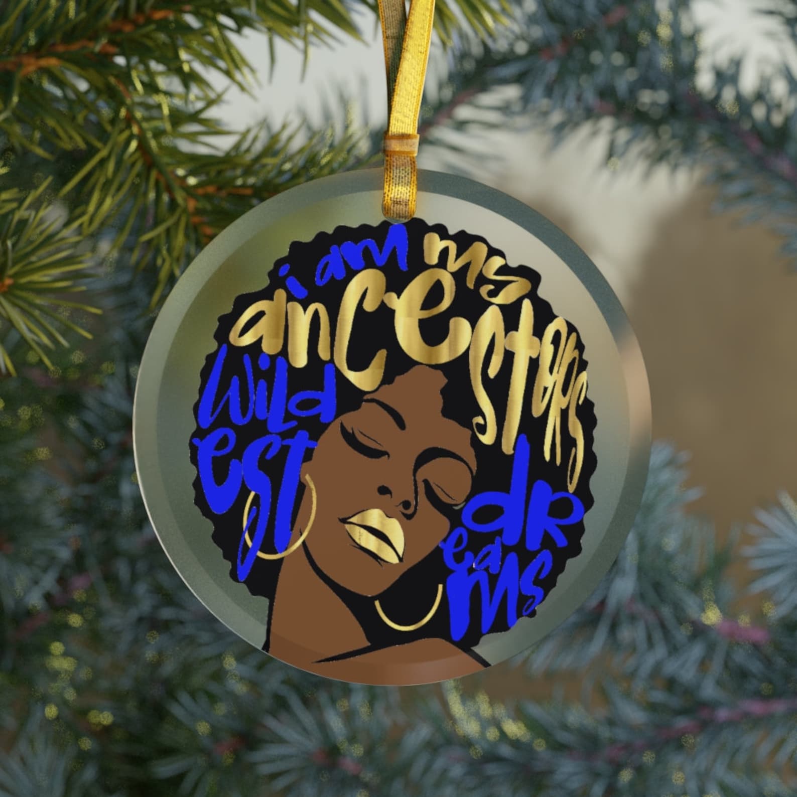 Afro Woman Ancestors Wildest Dreamsblack Prideblack Historyblack Girl Gift Blue Christmas Ornament