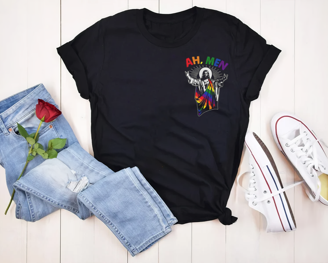 Ah Men Gay Pride Jesus Rainbow Flag Christia Lgbt T-shirt Unisex S-6xl