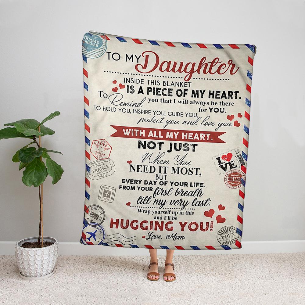 Air mail from mom to my daughter wrap yourself in this and I'll be hugging you family love soft Fleece Blanket Small Medium Large X-large