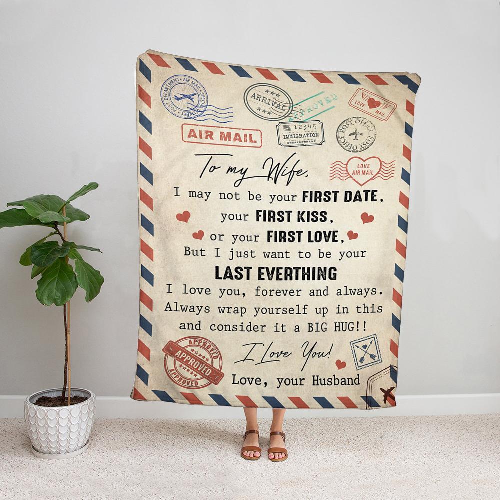 Airmail husband to my wife always wrap yourself up in this consider it a big hug Fleece Blanket