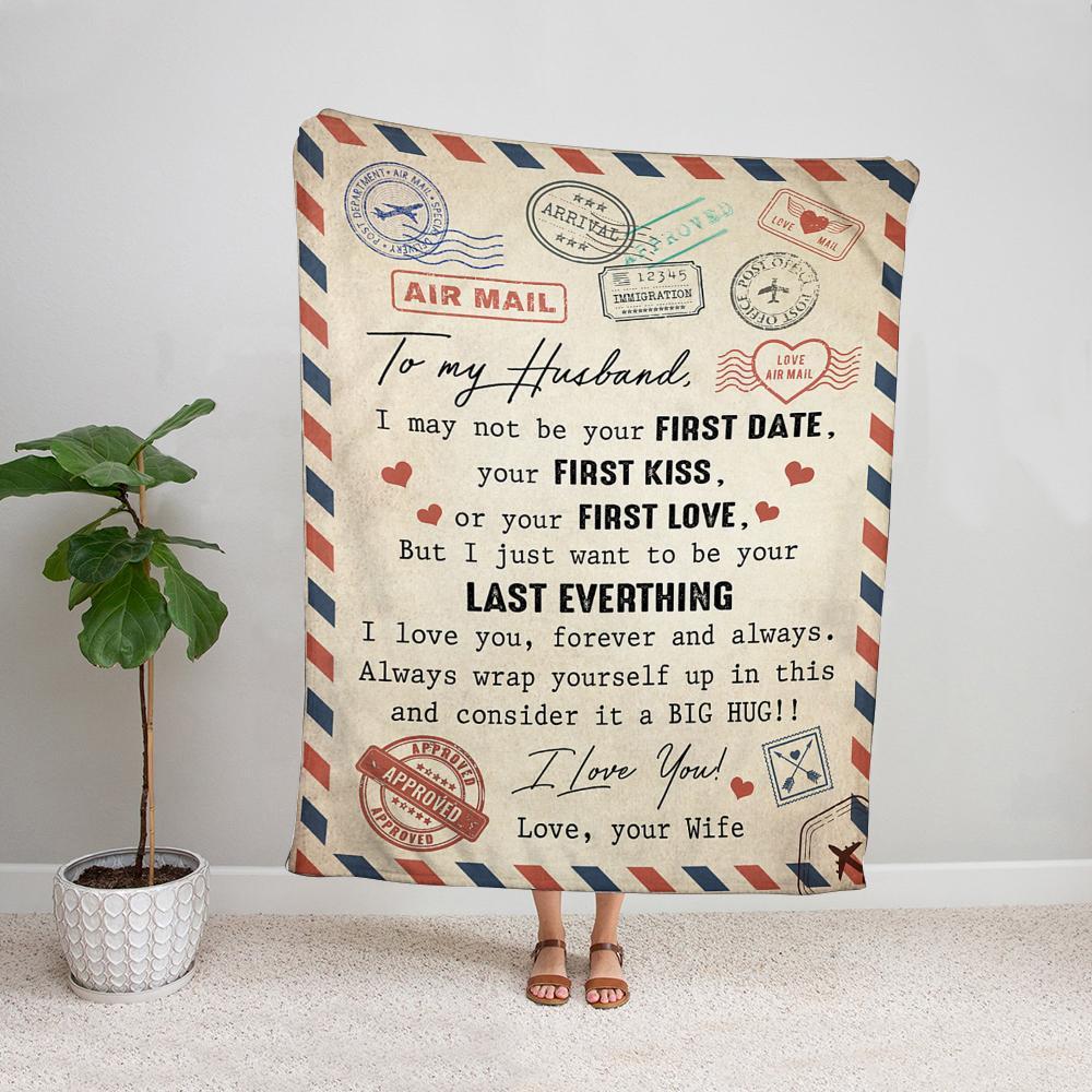 Airmail wife to my husband always wrap yourself up in this consider it a big hug Fleece Blanket