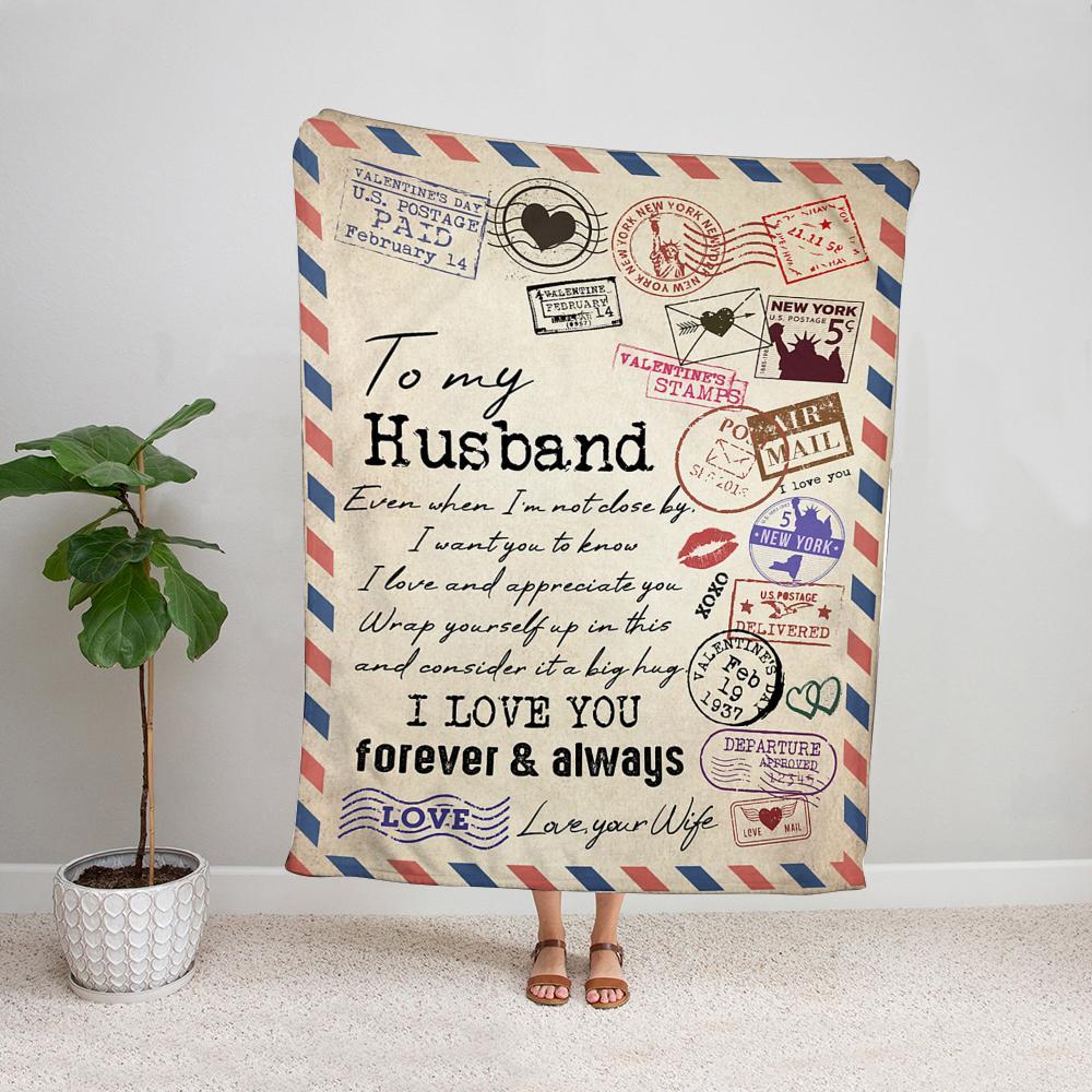 Airmail wife to my husband wrap yourself up in this consider it a big hug love air mail Fleece Blanket