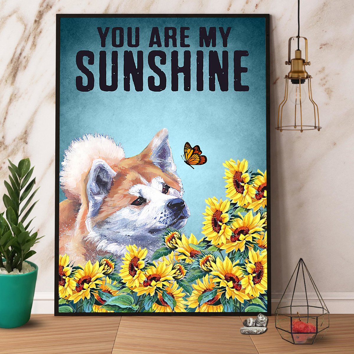 Akita Sunflower You Are My Sunshine Satin Poster Portrait No Frame