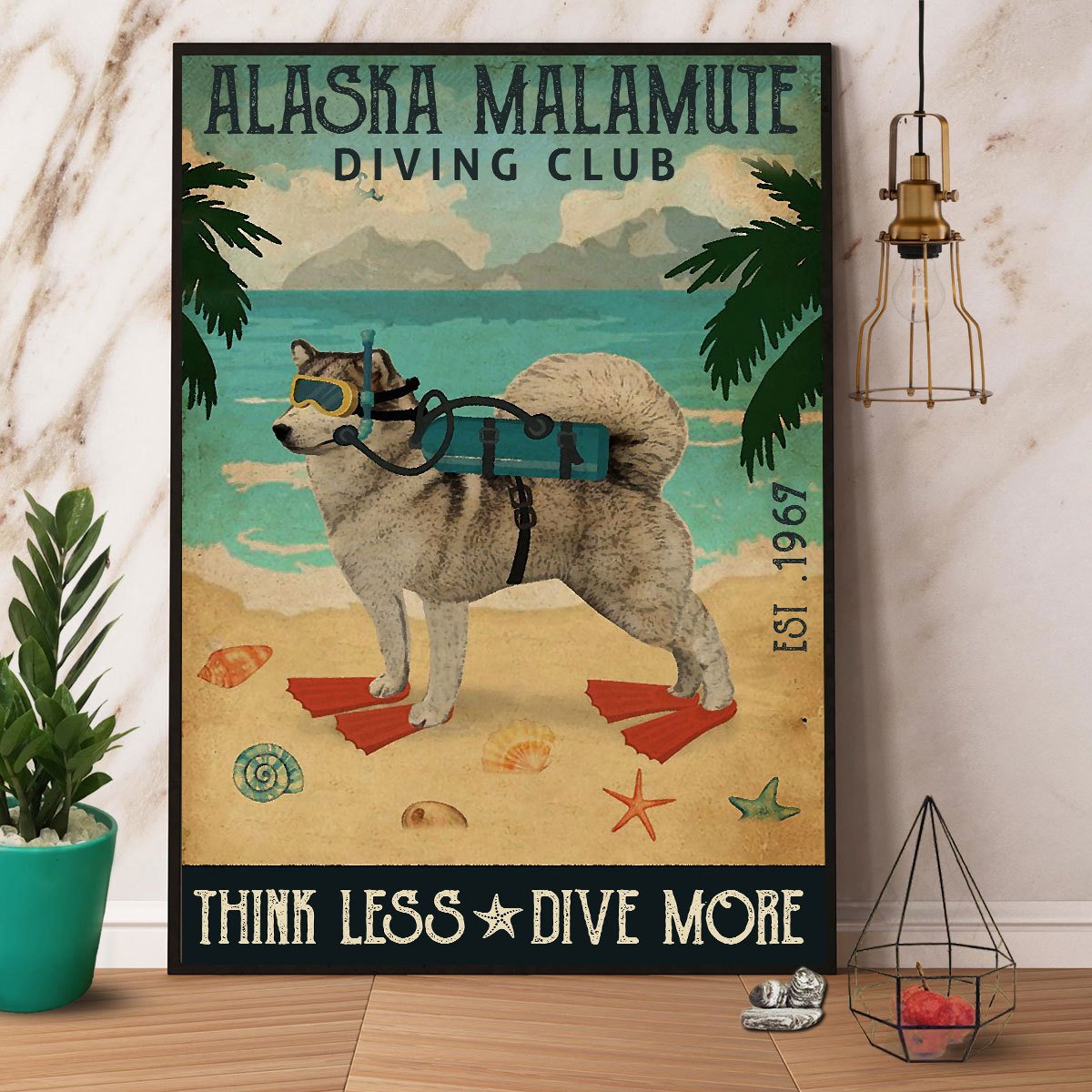 Alaskan Malamute Diving Club Thing Less Dive More Satin Poster Portrait No Frame