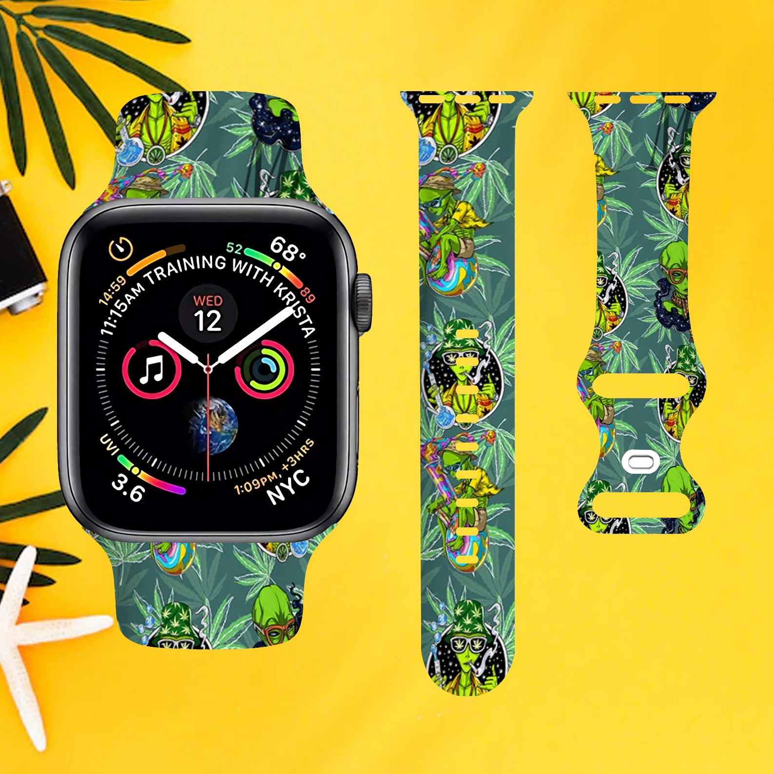 Alien Cannabis Tropical Colorful Watch Band for Apple Watch Thermo Elastomer