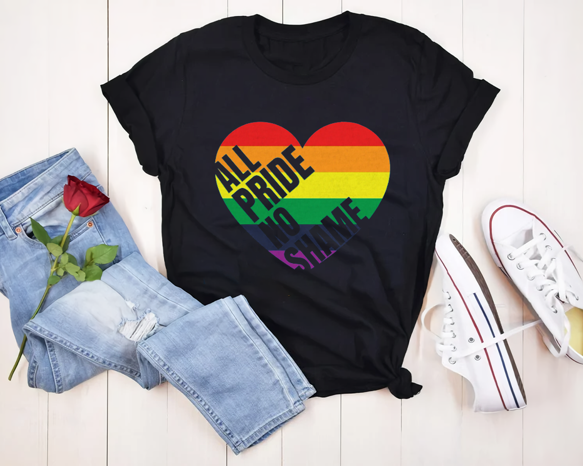 All Pride No Shame Pride Gay Heart Lgbt T-shirt Unisex S-6xl