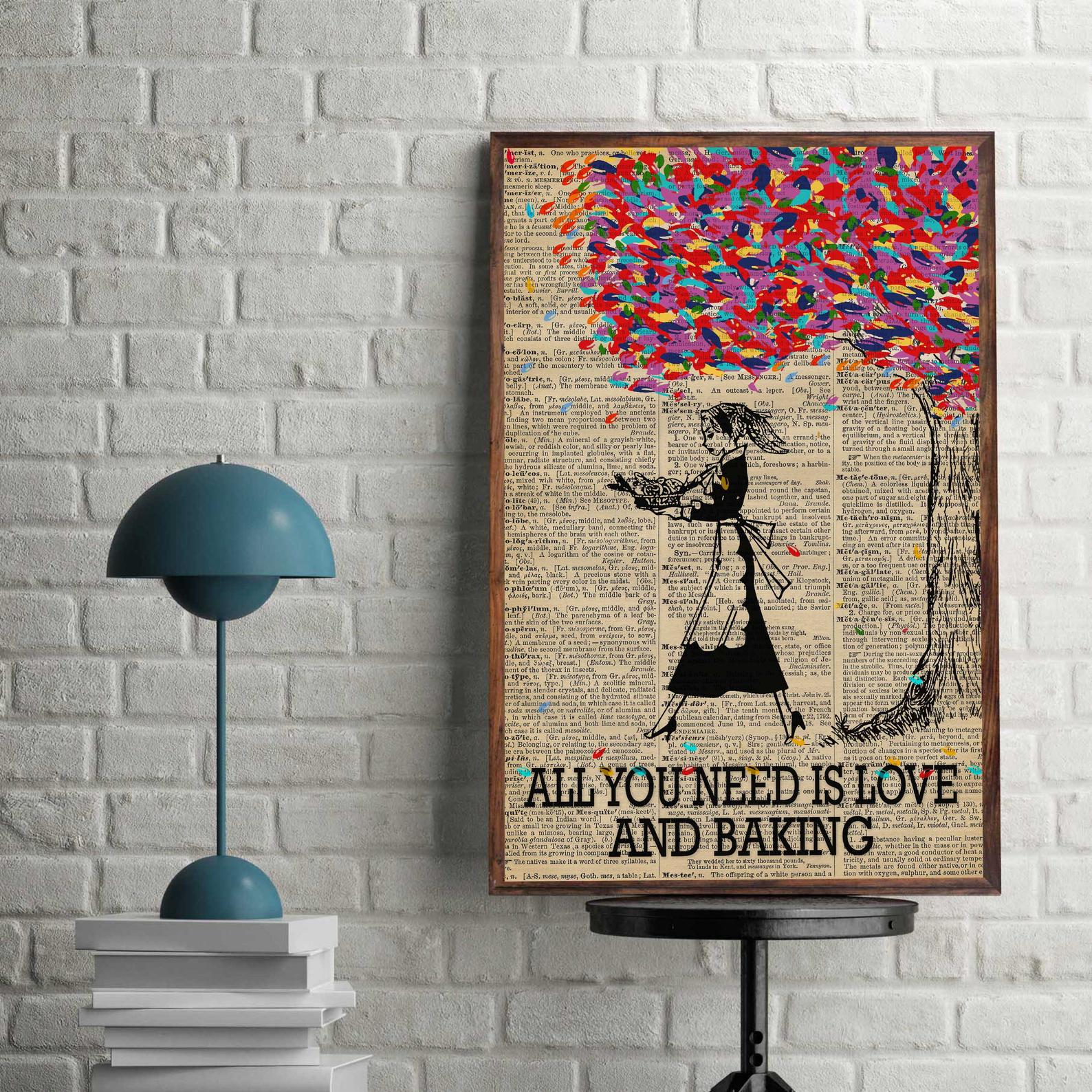 All You Need Is Love And Baking Table Top Girl Baking Satin Poster Portrait no Frame