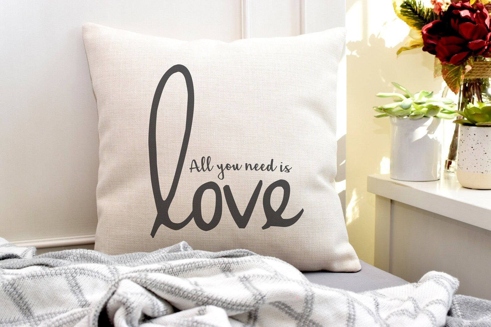 All You Need is Love Throw Pillow, Pillow For Couples, Valentines Day Pillow, Wedding Decor, Anniversary, Valentines Day Decor