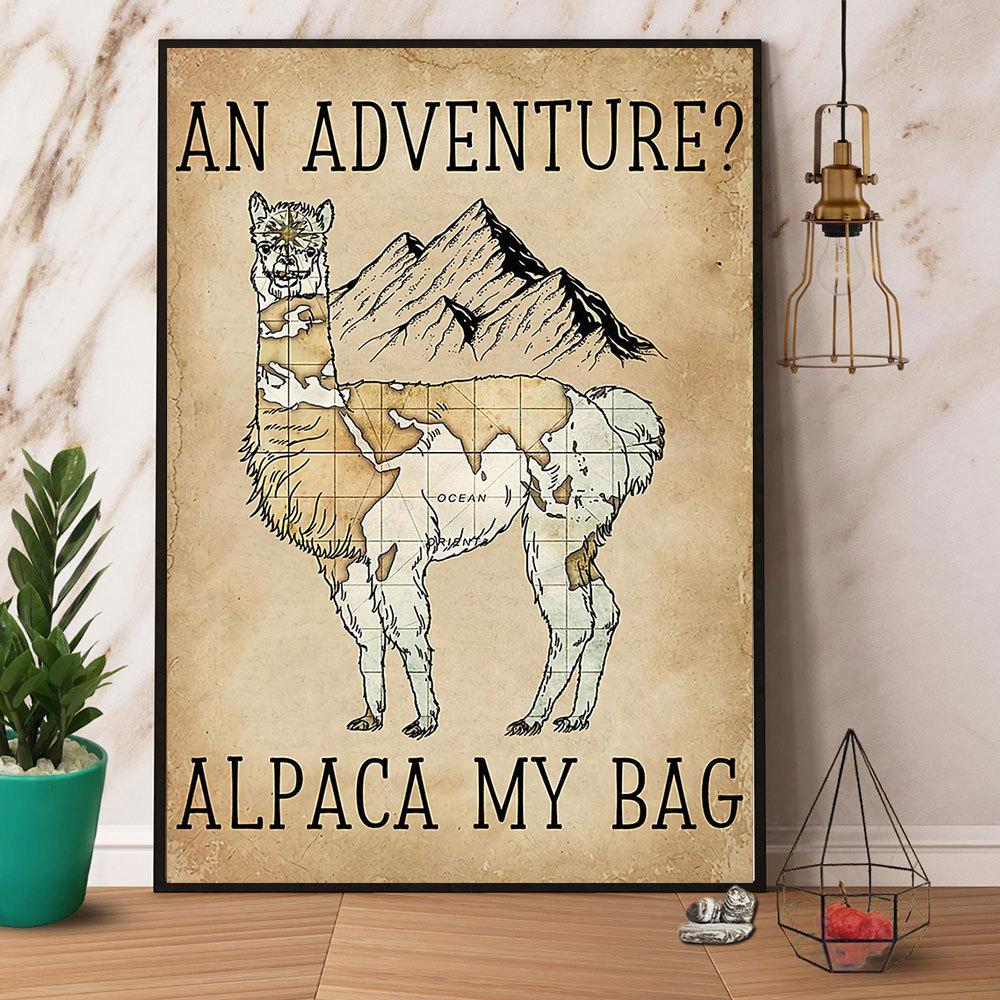 Alpaca Map An Adventure Alpaca My Bag Satin Poster Portrait No Frame