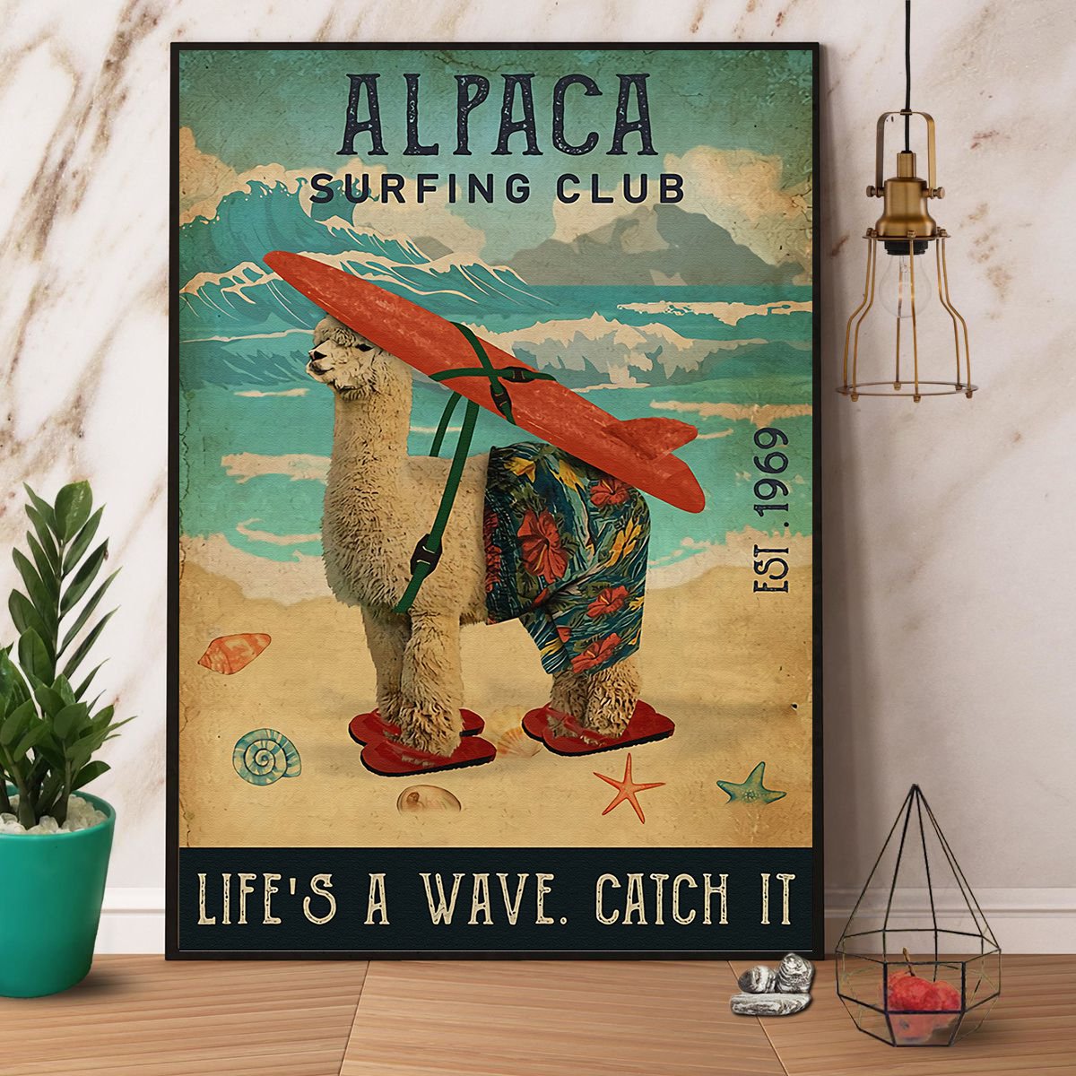 Alpaca Surfing Club Life'S A Wave Catch It Satin Poster Portrait No Frame