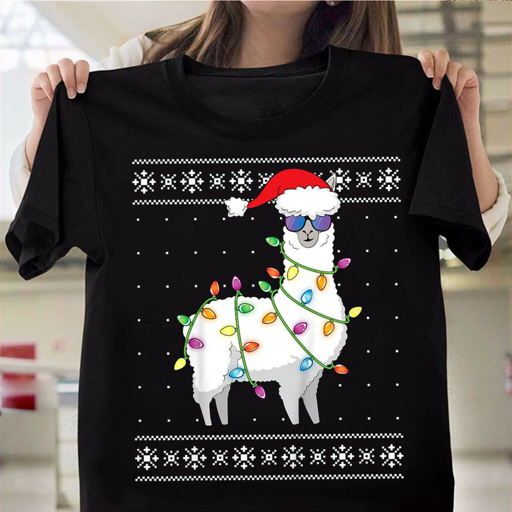 Alpaca Tree Shirt Funny Ugly Gift Loving Christmas T Shirt Black for Men