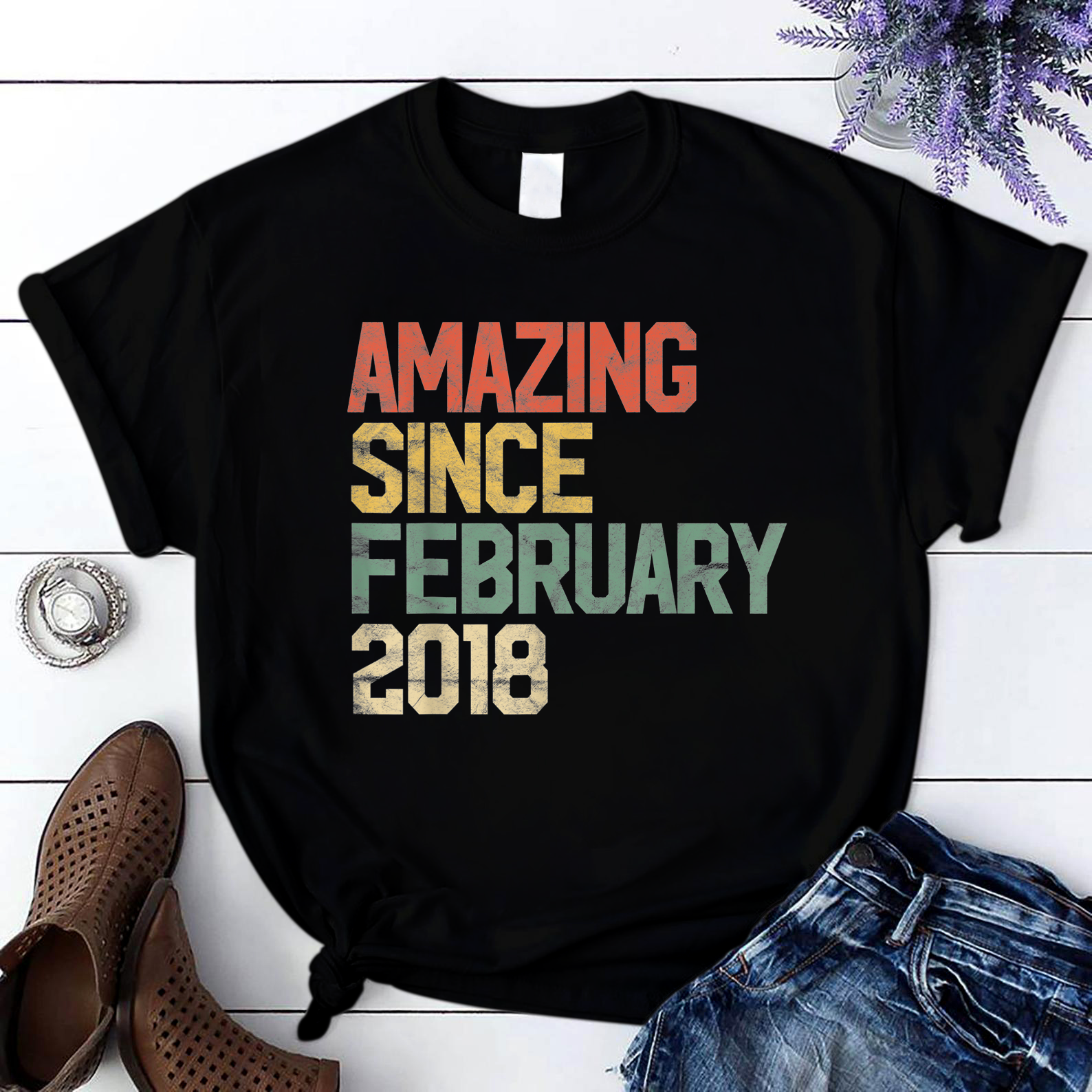 Amazing Since February 2018 2Nd Birthday Gift 2 Year Old T Shirt Black Unisex S-6Xl