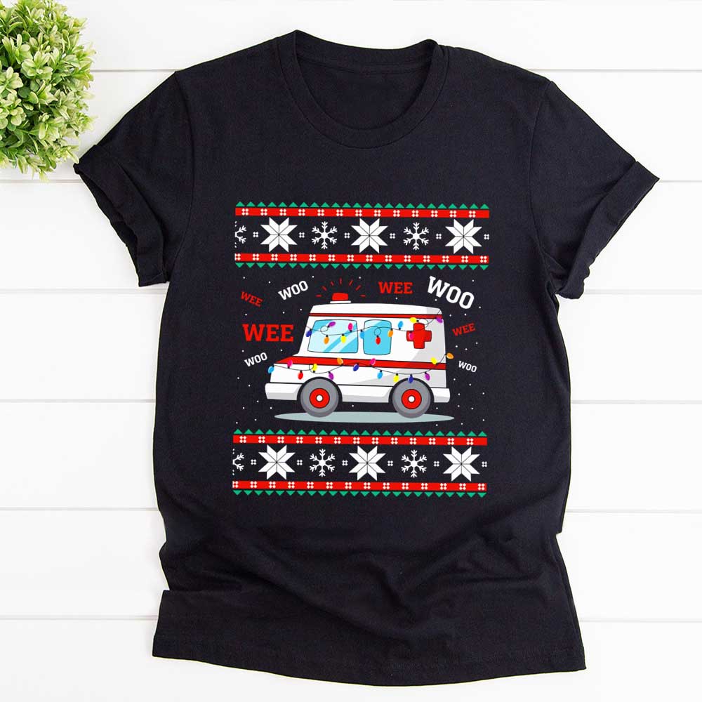 Ambulance wee woo wee woo light nurse help people snow winter T Shirt Black Unisex S-6XL