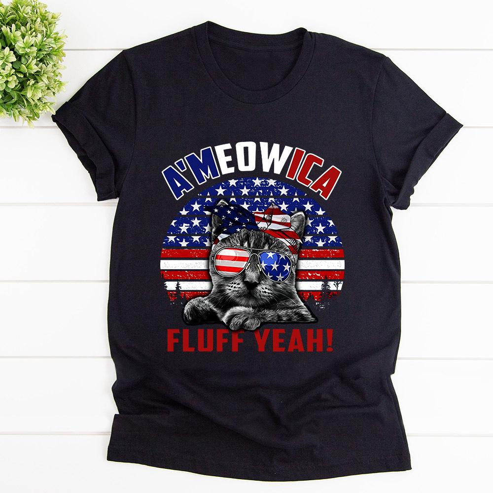 A'meowica Cat Meow America Patriot Cotton T Shirt Black Unisex S-6XL