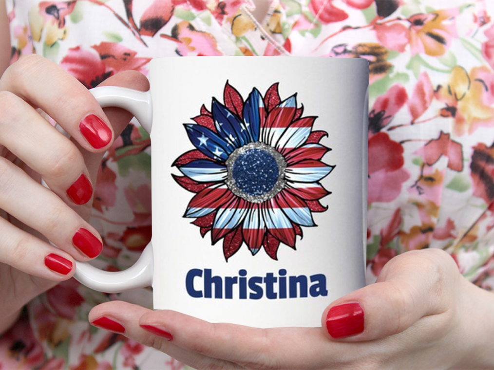 America Sunflower Personalized Name Christina Mug White Ceramic 11-15oz Coffee Tea Cup