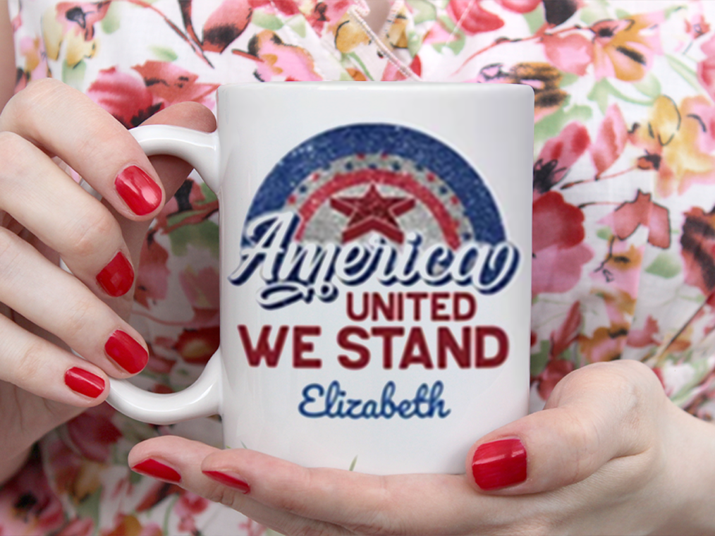 America United We Stand Personalized Name Elizabeth Mug White Ceramic 11-15oz Coffee Tea Cup