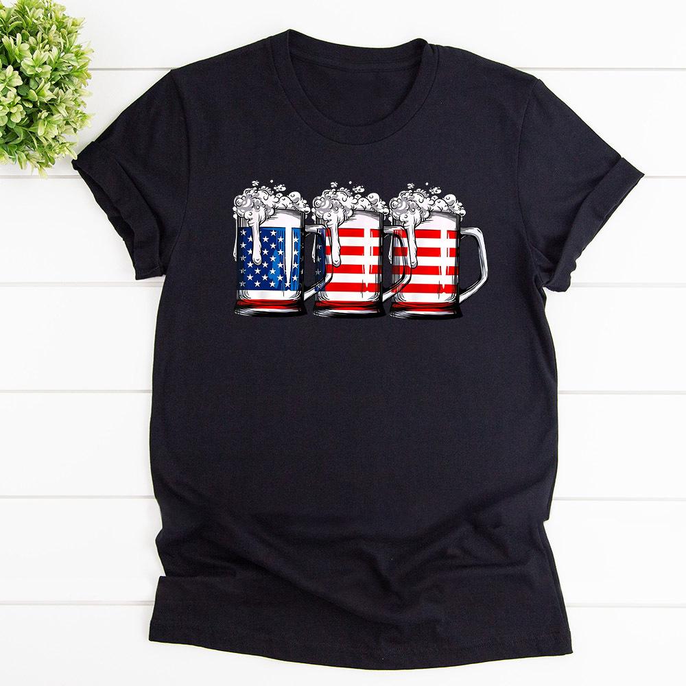 American Beer 4th July Independence Day Cotton T Shirt Black Unisex S-6XL