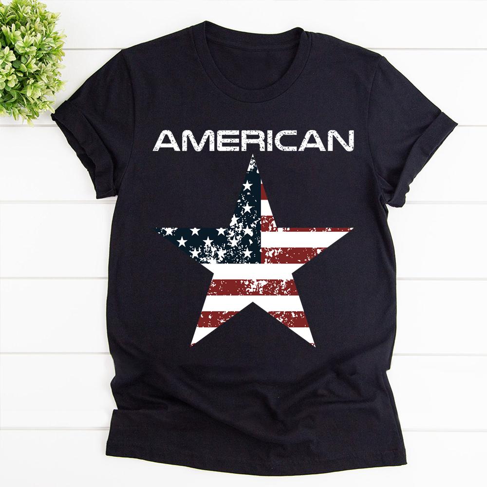 American Flag American Stars Cotton T Shirt Black Unisex S-6XL