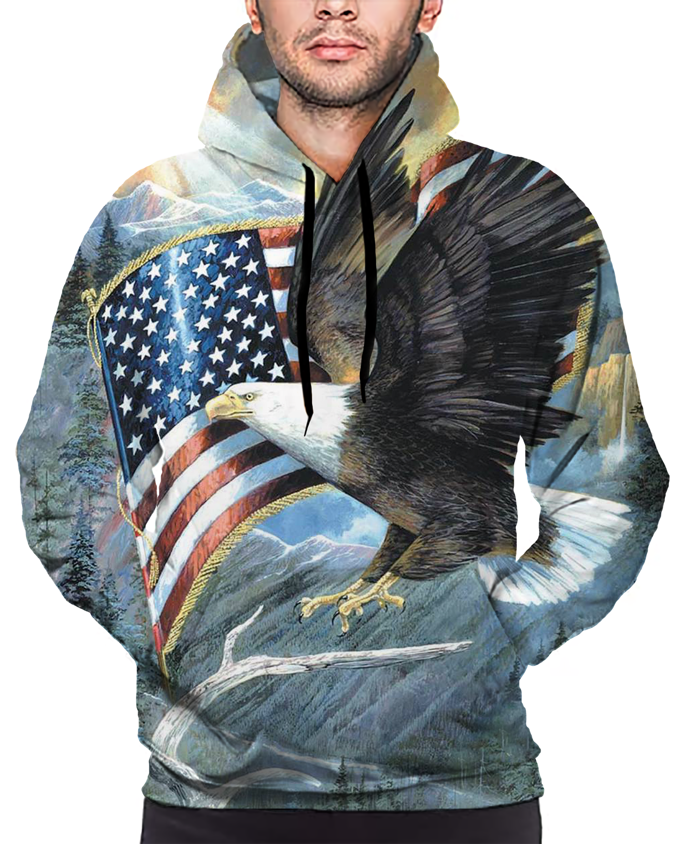 American Flag Eagle Print Long Sleeve Pullover Hoodie 3D Print Full S-5XL