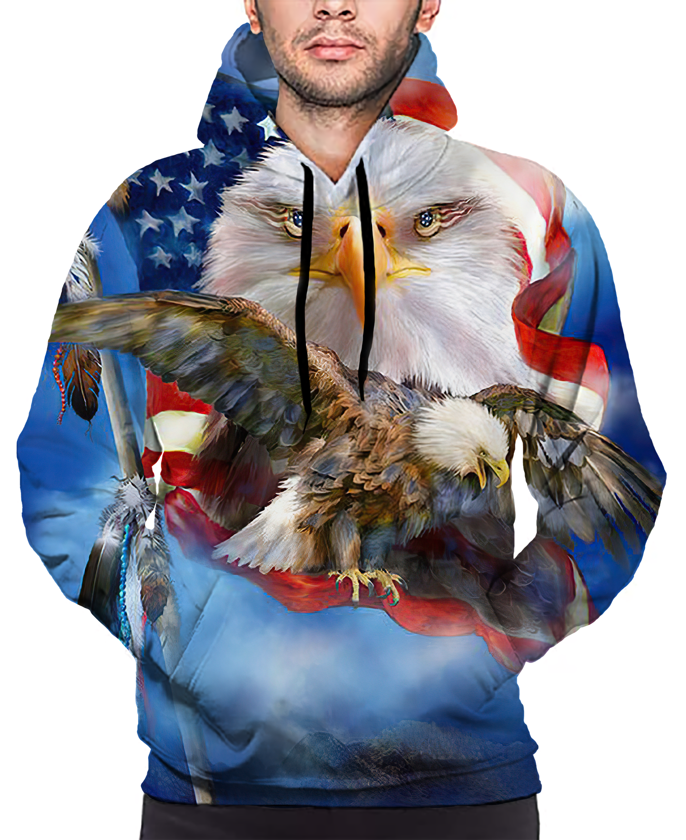 American Flag Flying With Eagle Paint Color Print Long Sleeve Pullover Hoodie 3D Print Full S-5XL