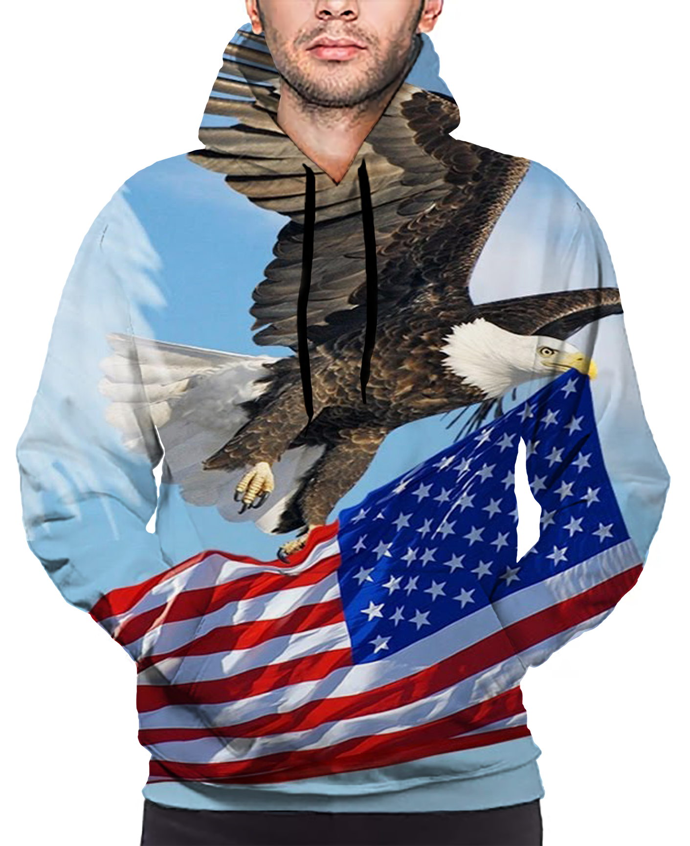 American Flag Flying With Eagle Print Long Sleeve Pullover Hoodie 3D Print Full S-5XL