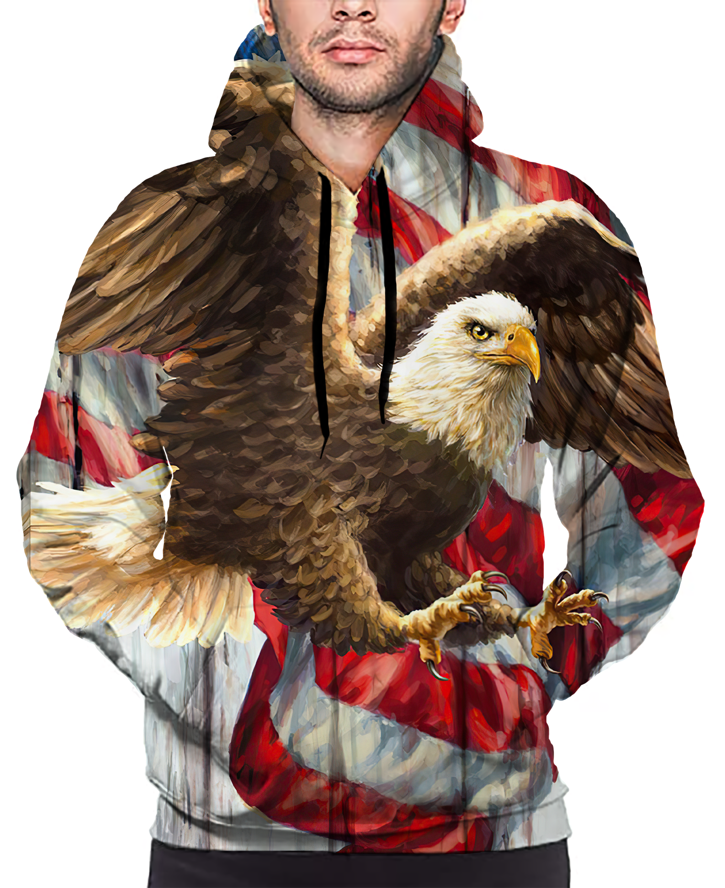 American Flag Flying With Majestic Eagle Print Long Sleeve Pullover Hoodie 3D Print Full S-5XL