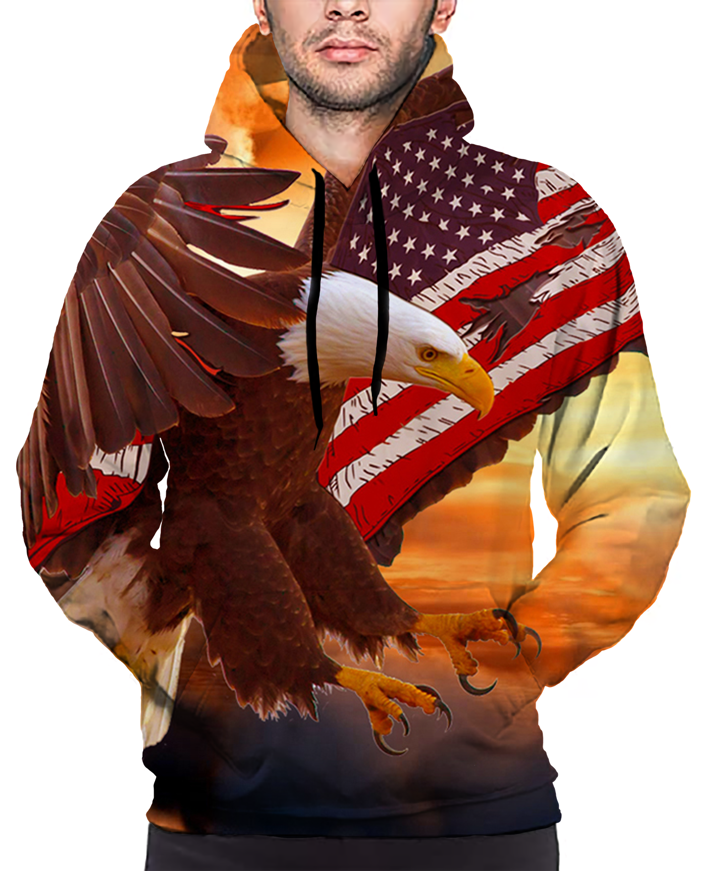 American Flag On Eagle Wings Print Long Sleeve Pullover Hoodie 3D Print Full S-5XL