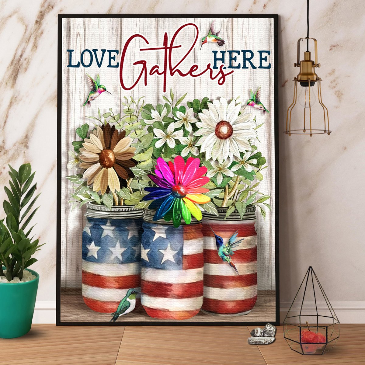 American Hummingbird Love Gathers Here S Satin Poster Portrait No Frame