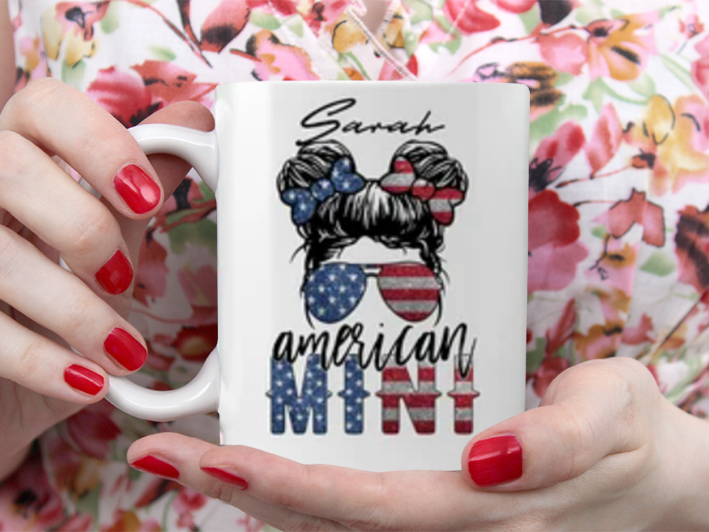 American Mini With Glitter Custom Name Sarah Mug White Ceramic 11-15oz Coffee Tea Cup