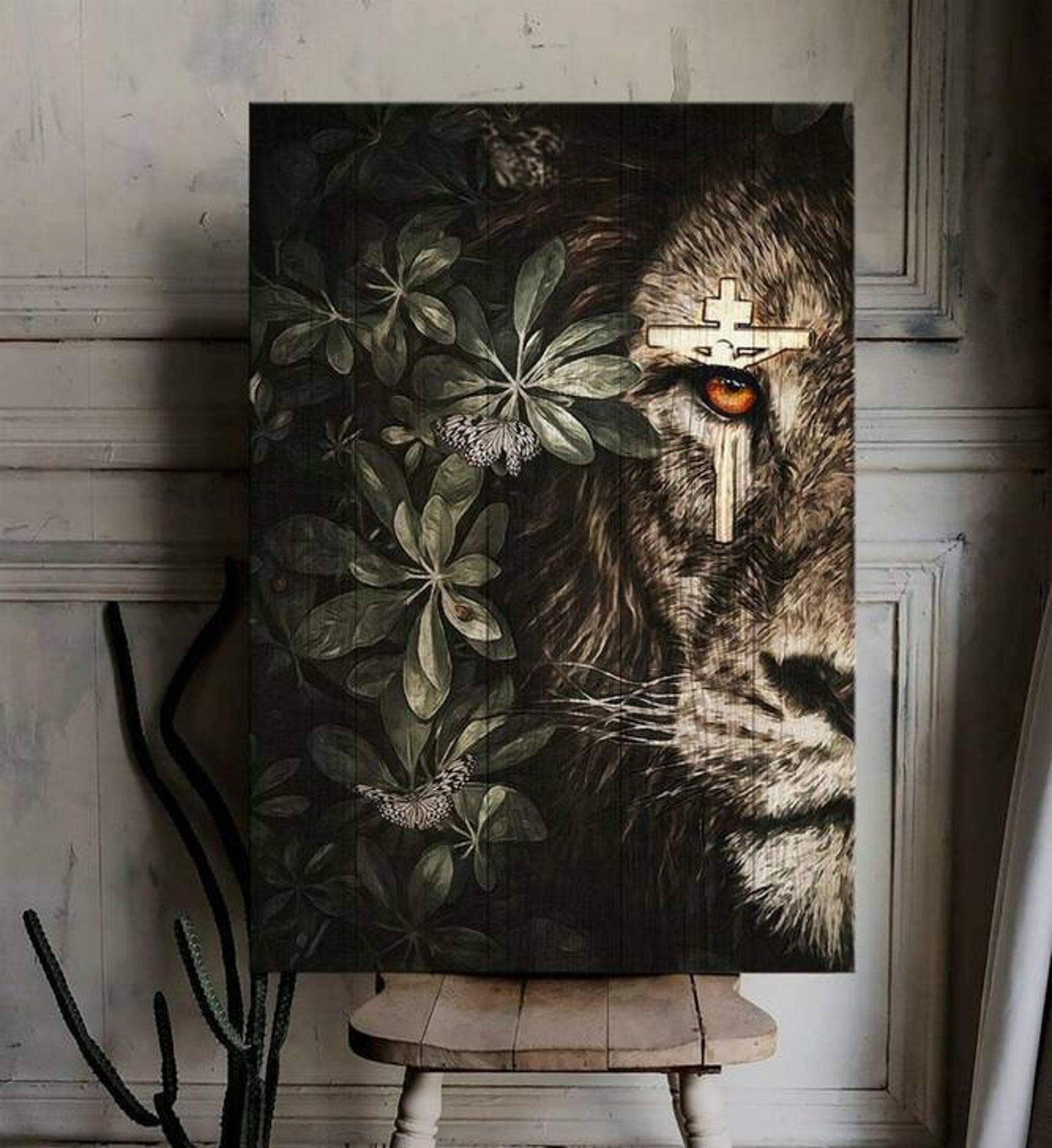 An Awesome Lion Eye Jesus Christian Frame Wrapped Canvas Home Decor full size