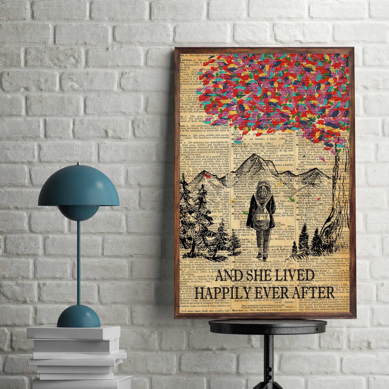 And She Lived Happily Ever After Table Top Vintage Satin Poster Portrait no Frame