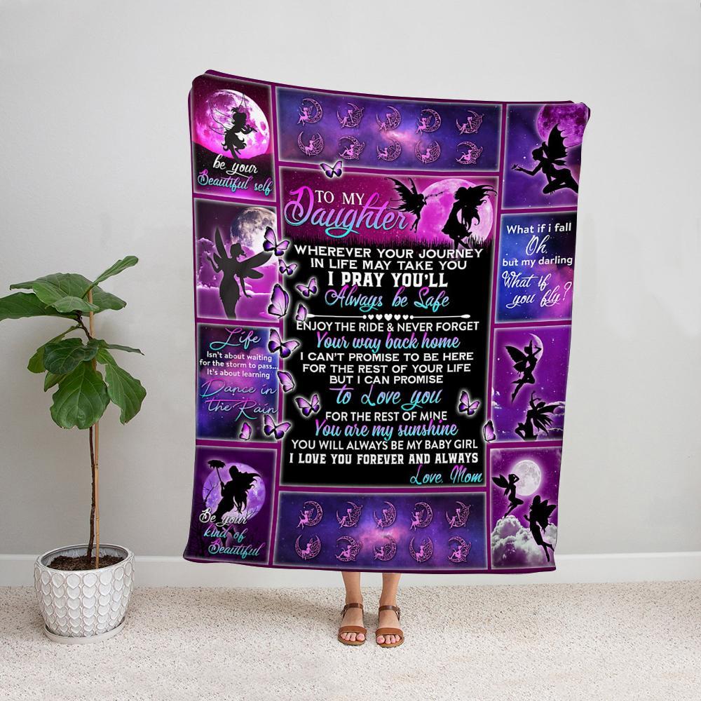 Angel mom to my daughter you will always be my baby girl butterfly purple Fleece Blanket