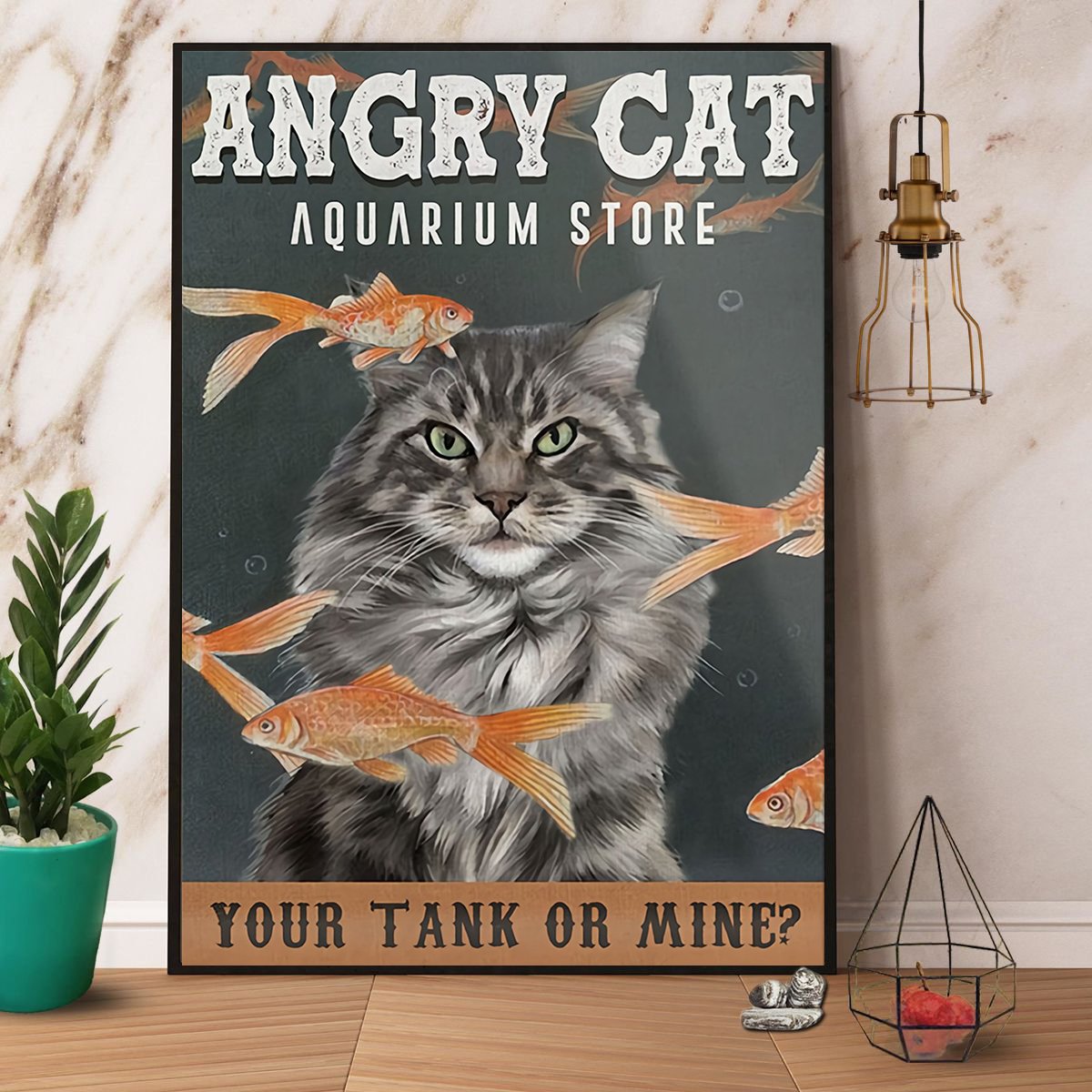 Angry Cat Aquarium Store Your Tank Or Mine Satin Poster Portrait No Frame