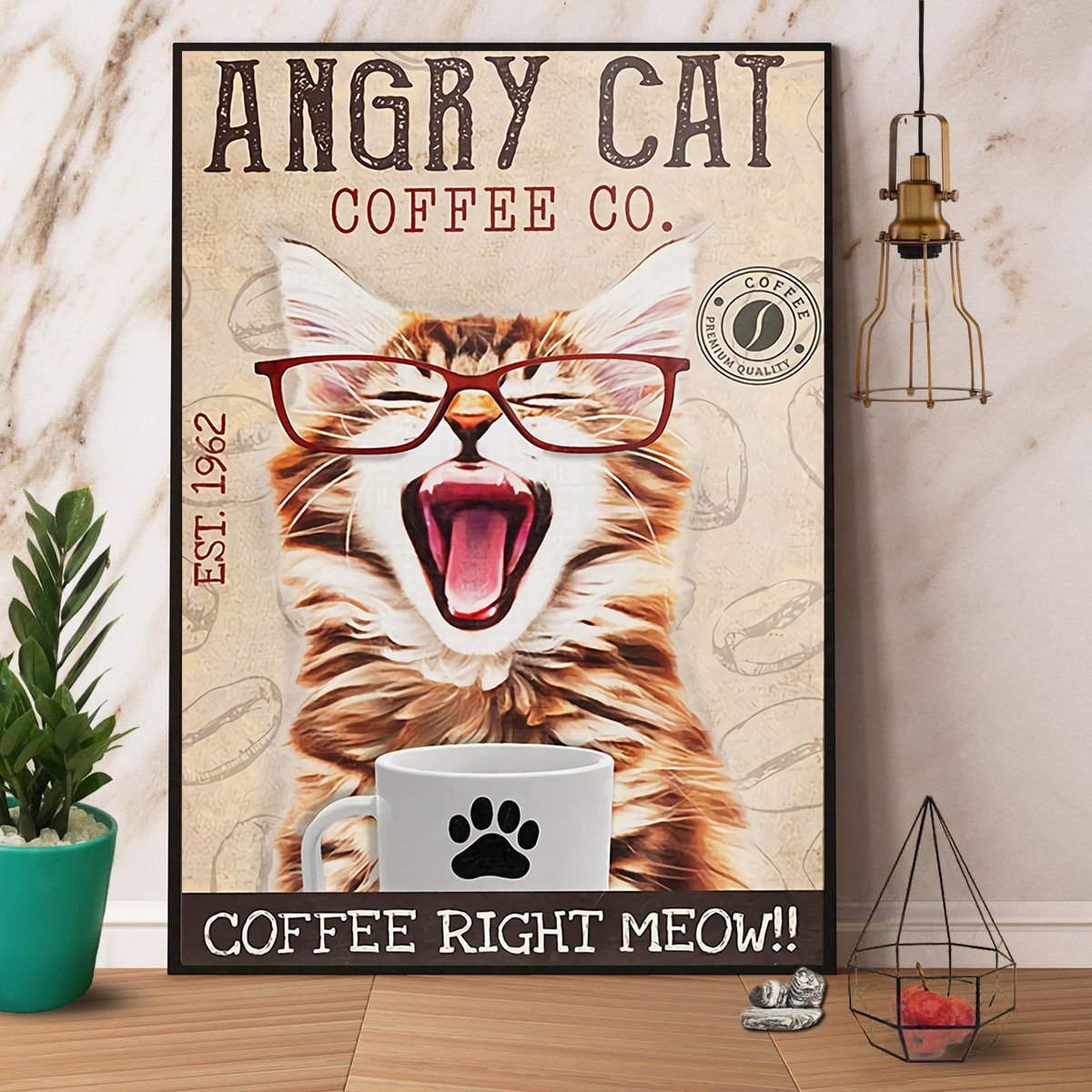 Angry Cat Coffee Co Coffee Right Meow Satin Poster Portrait No Frame