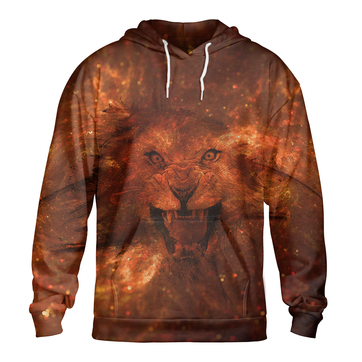 Angry Lion Head Roaring In The Fire Animal Lion Head Print Long Sleeve Pullover Hoodie 3D Print Full S-5XL