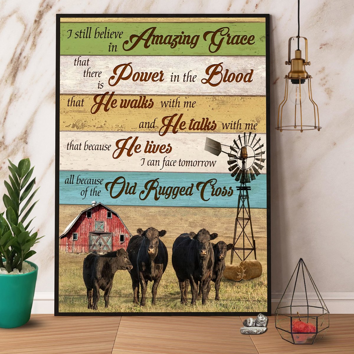 Angus Cows I Still Believe In Amazing Grace The Old Rugged Cross Satin Poster Portrait No Frame