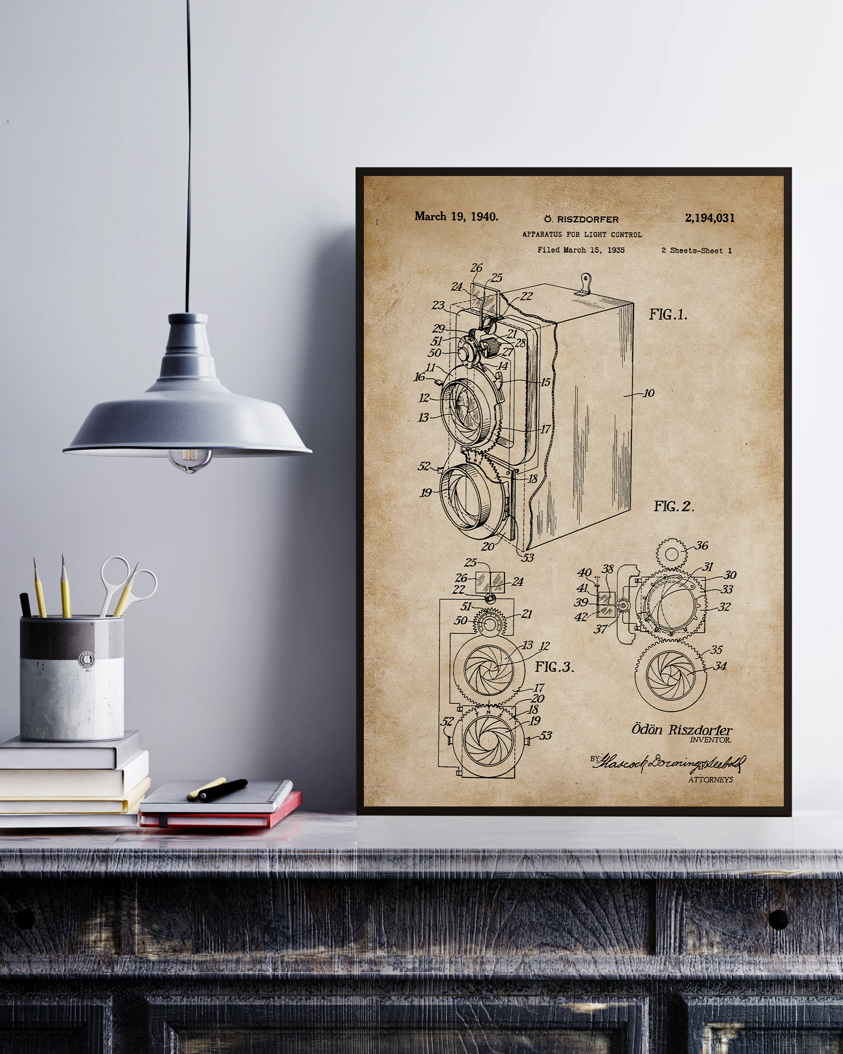 Apparatus For Light Control, Riszdorfer Odon's Patent Poster No Frame