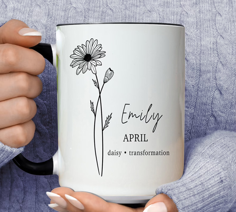 April Birthday Gifts Personalized Name Emily Inner Color Accent Mug 11oz Coffee Tea Cup