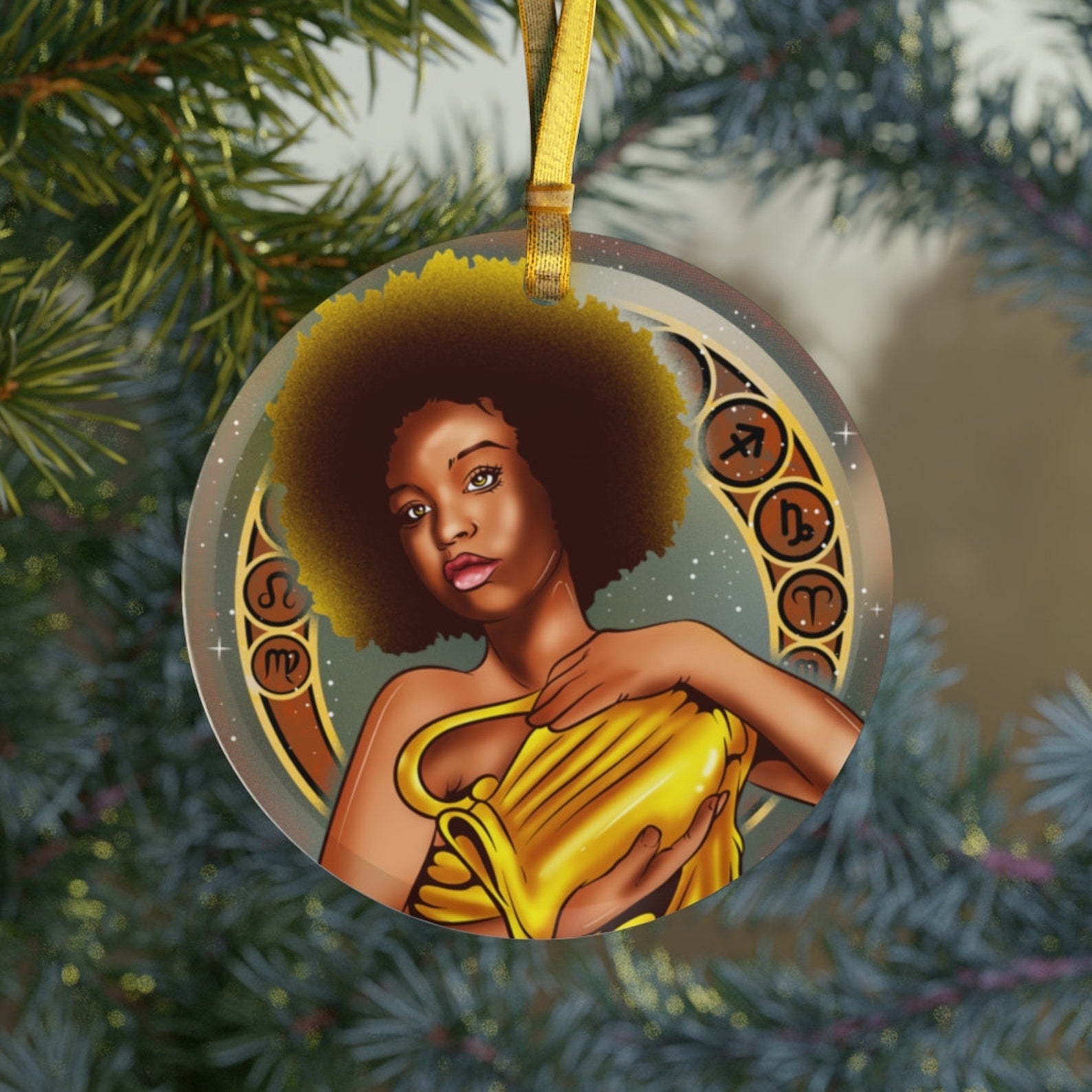 Aquarius Aquarius Gifts Zodiac Black Girl Magicblack Girl Astrologyblack Queen Christmas Ornament