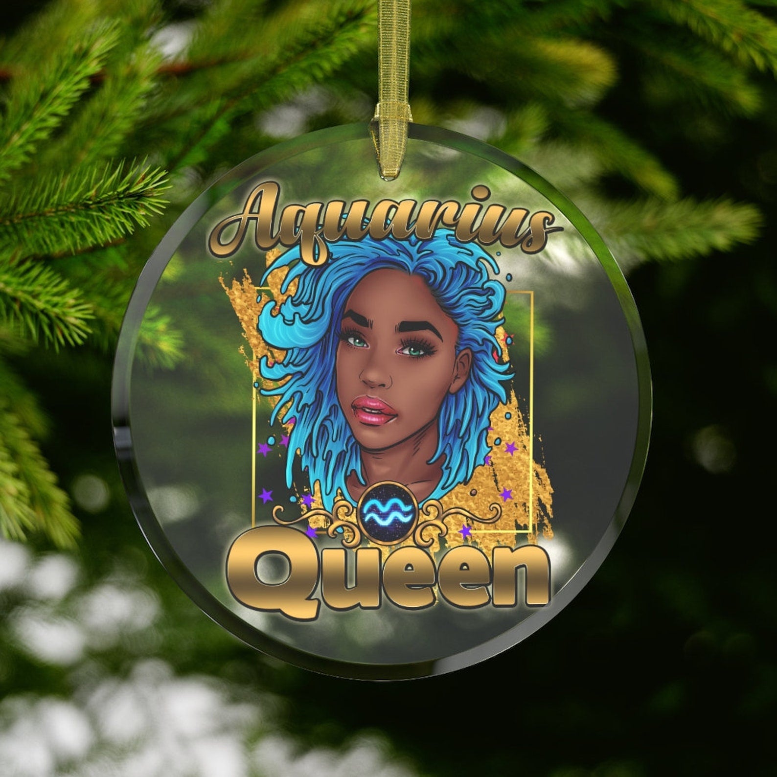 Aquarius Black Girl Black Woman Aquarius Queen Black Queen Aquarius Zodiac Gift Christmas Ornament