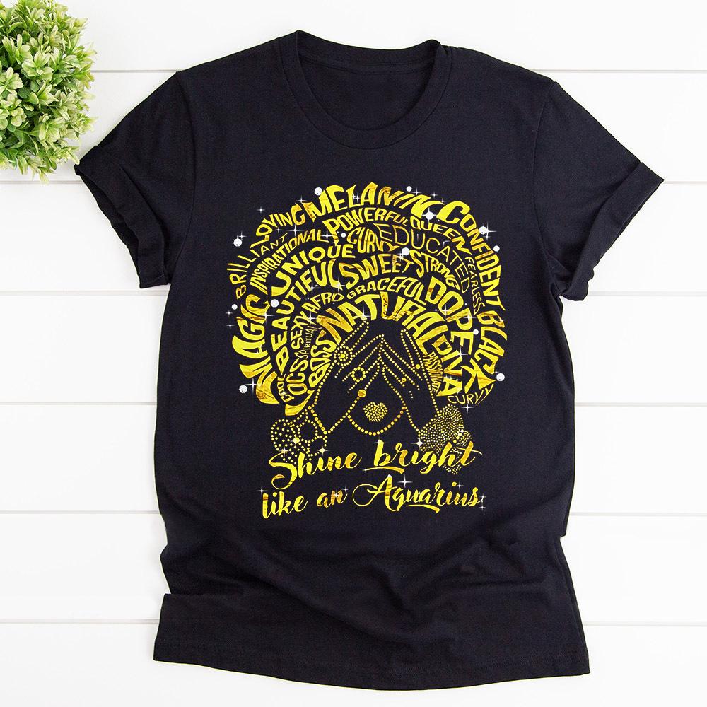 Aquarius Lady Shine Bright Like An Aquarius Loving Yellow Hair T Shirt Black Unisex S-6XL