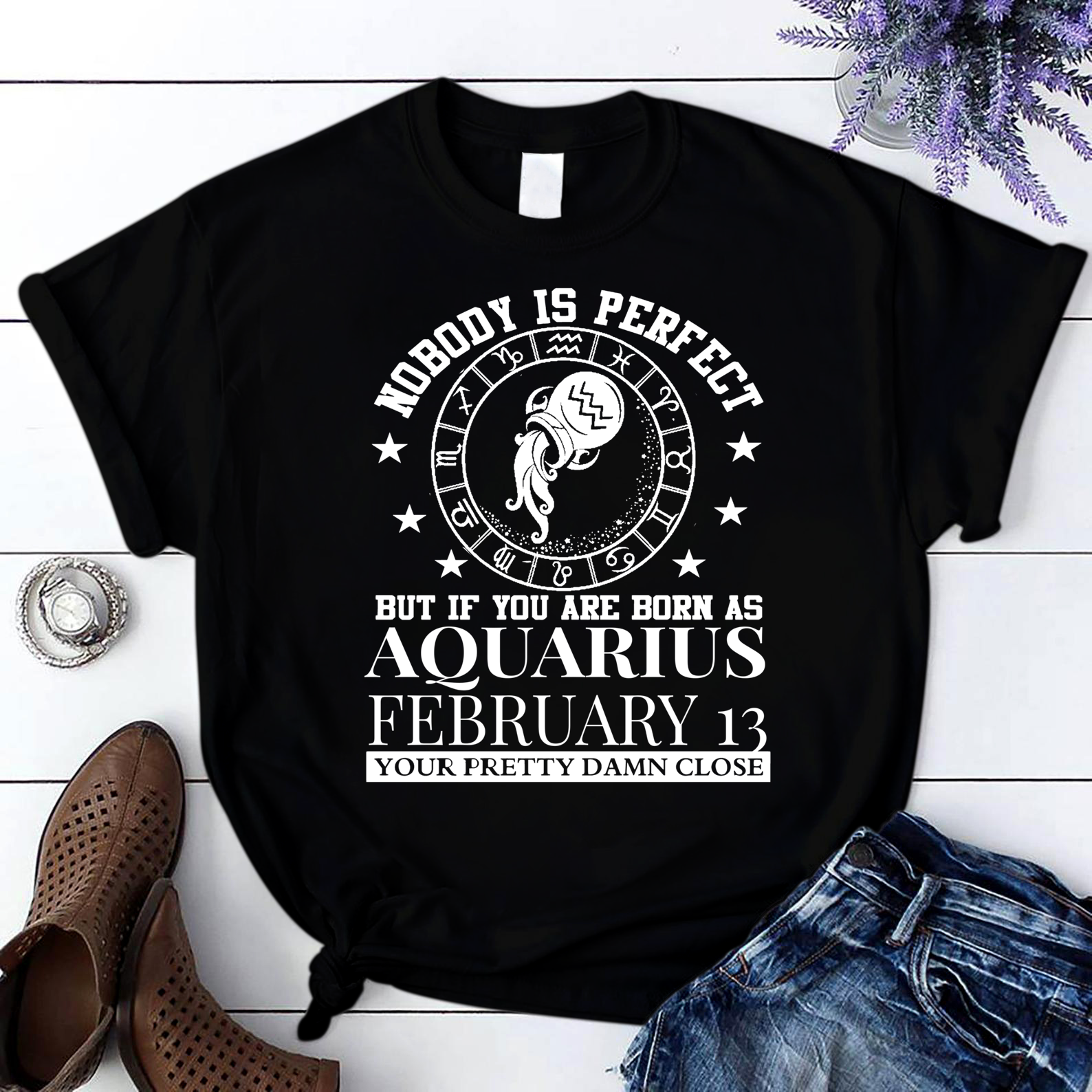 Aquarius Zodiac February 13 For Women Men Kids Birthday T Shirt Black Women S-3Xl