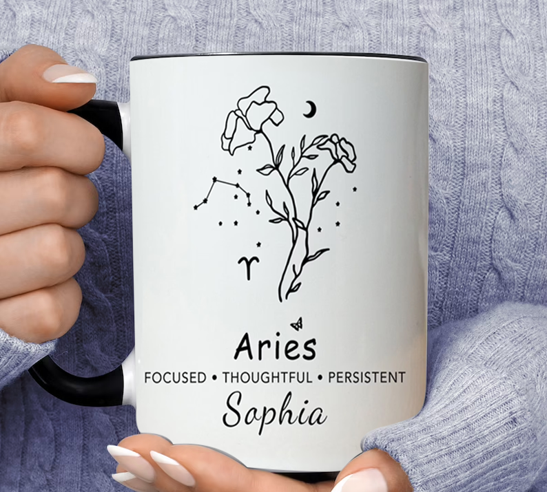 Aries Personalized Name Sophia Inner Color Accent Mug 11oz Coffee Tea Cup