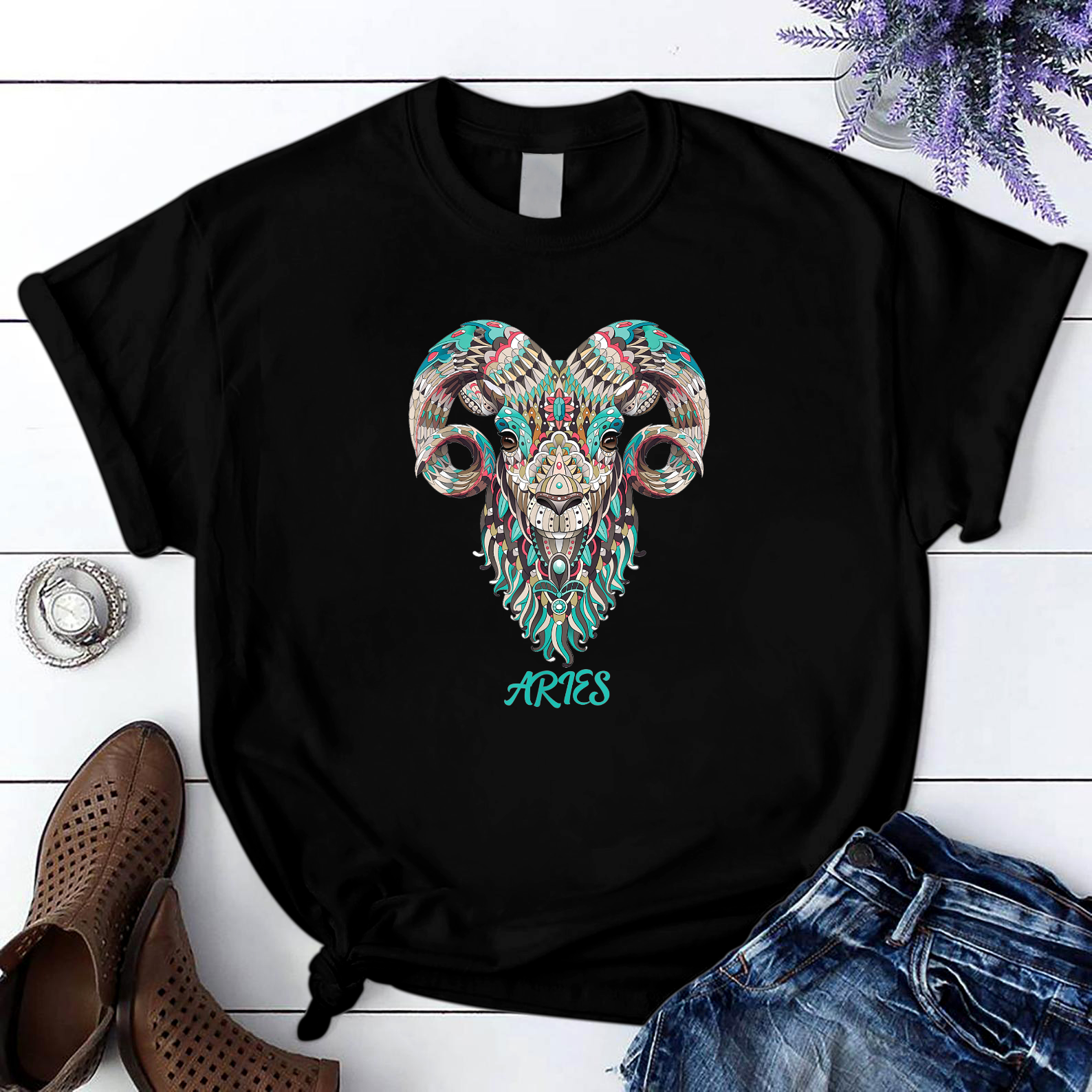 Aries Zodiac Sign Astrology March April Birthday T Shirt Black Unisex S-6Xl