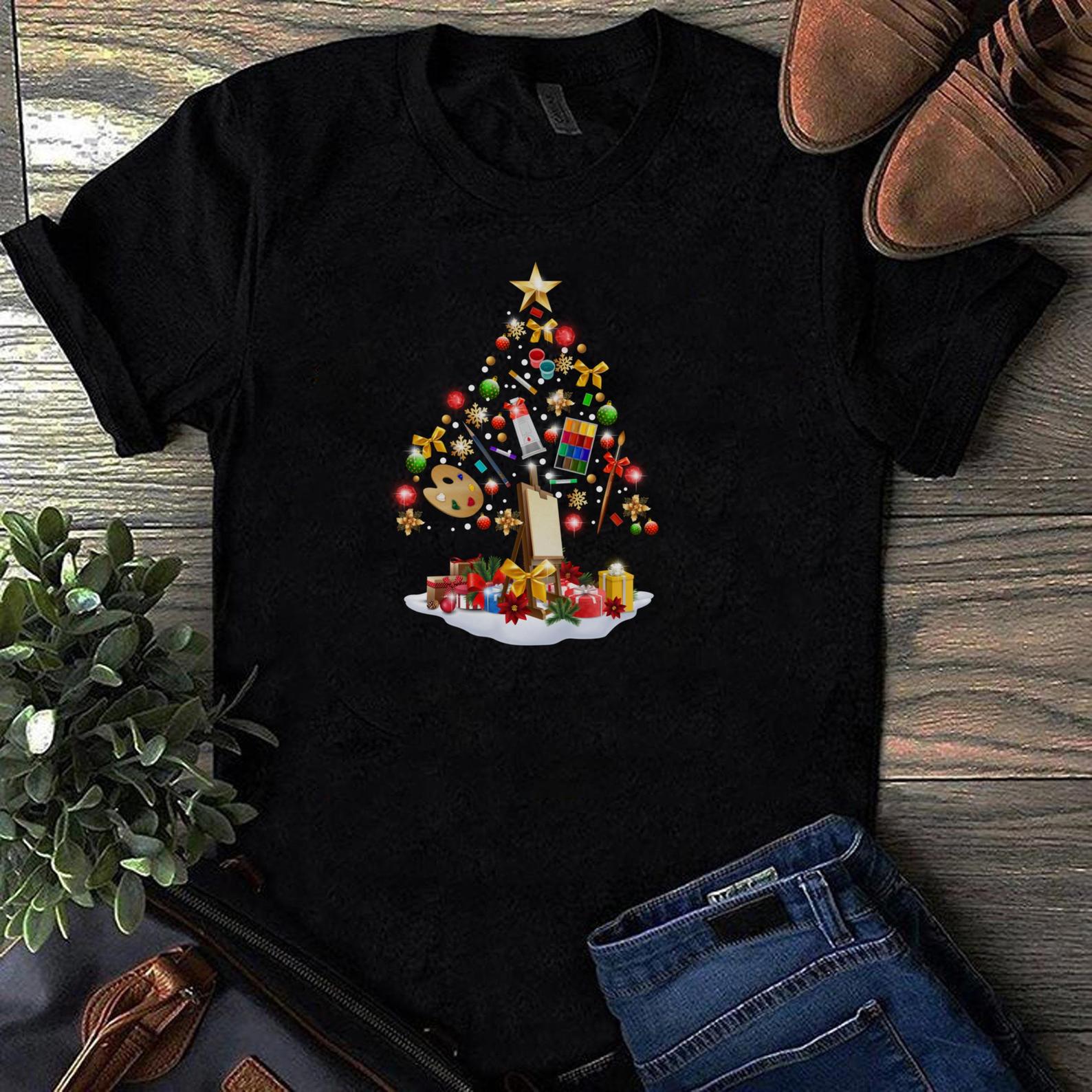 Art Christmas Tree X Mas Artist Art Teacher T Shirt Black S-3XL